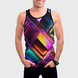 Майка-безрукавка мужская Цветные стеклянные блоки - неоновый геометричный у, цвет: 3D-черный — фото 2