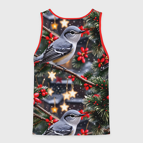 Мужская майка без рукавов Рождественская птица пересмешник / 3D-Красный – фото 2
