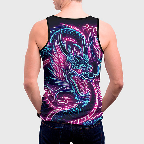Мужская майка без рукавов Neon Japanese dragon - irezumi / 3D-Черный – фото 4