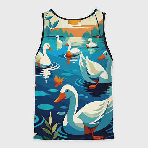 Мужская майка без рукавов Гуси лебеди вода / 3D-Черный – фото 2
