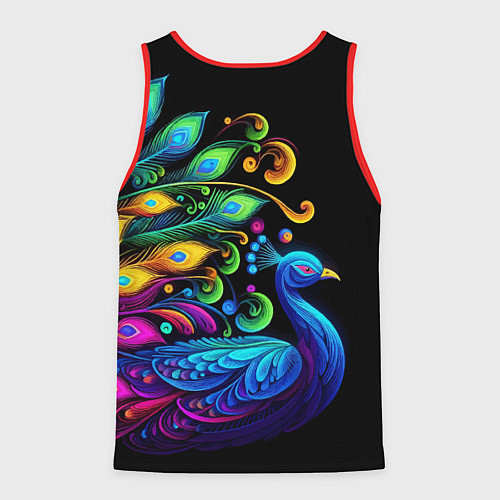 Мужская майка без рукавов Neon peacock - art / 3D-Красный – фото 2