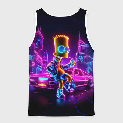Мужская майка без рукавов Барт Симпсон сидит на тачке Делориан / 3D-Белый – фото 2