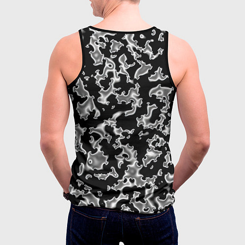 Мужская майка без рукавов Капли жидкого металла - камуфляж на чёрном / 3D-Черный – фото 4