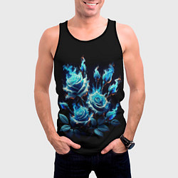 Майка-безрукавка мужская Розы в голубом огне, цвет: 3D-черный — фото 2