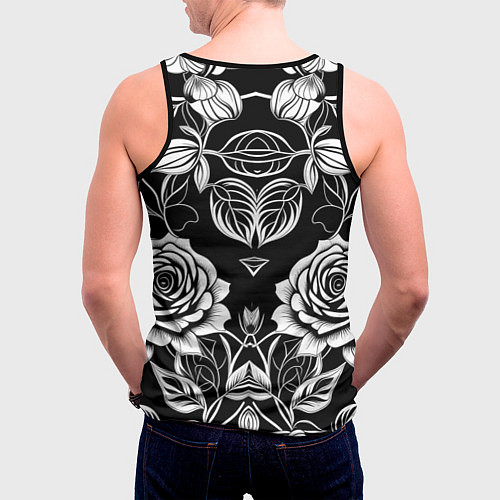 Мужская майка без рукавов Чёрно белые узоры роза / 3D-Черный – фото 4