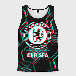 Мужская майка без рукавов Chelsea FC в стиле glitch на темном фоне