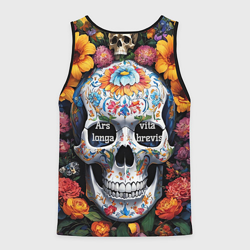 Мужская майка без рукавов Bright colors and a skull / 3D-Черный – фото 2
