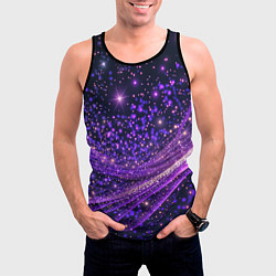 Майка-безрукавка мужская Фиолетовые сверкающие абстрактные волны, цвет: 3D-черный — фото 2