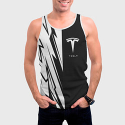 Майка-безрукавка мужская Tesla - carbon texture, цвет: 3D-белый — фото 2