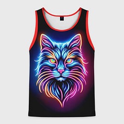 Майка-безрукавка мужская Суровый неоновый кот, цвет: 3D-красный