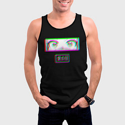 Майка-безрукавка мужская Глаза сердечки - аниме, цвет: 3D-черный — фото 2