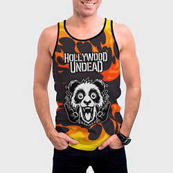 Майка-безрукавка мужская Hollywood Undead рок панда и огонь, цвет: 3D-черный — фото 2