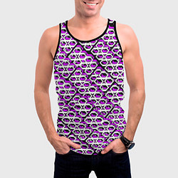 Майка-безрукавка мужская Фиолетово-белый узор на чёрном фоне, цвет: 3D-черный — фото 2