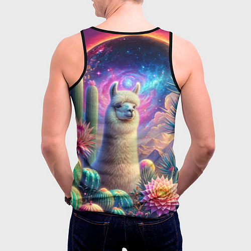 Мужская майка без рукавов Альпака в кактусах и портал / 3D-Черный – фото 4
