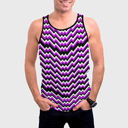 Майка-безрукавка мужская Фиолетовые и белые ломаные линии, цвет: 3D-черный — фото 2