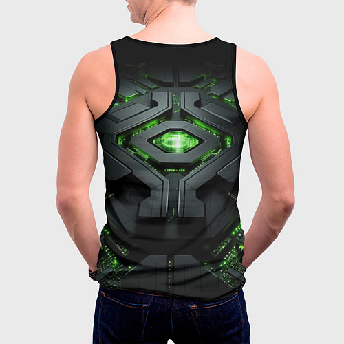 Мужская майка без рукавов Объемная абстрактная яркая зеленая фигура на черно / 3D-Черный – фото 4