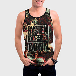 Майка-безрукавка мужская System of a Down на фоне черепов, цвет: 3D-черный — фото 2
