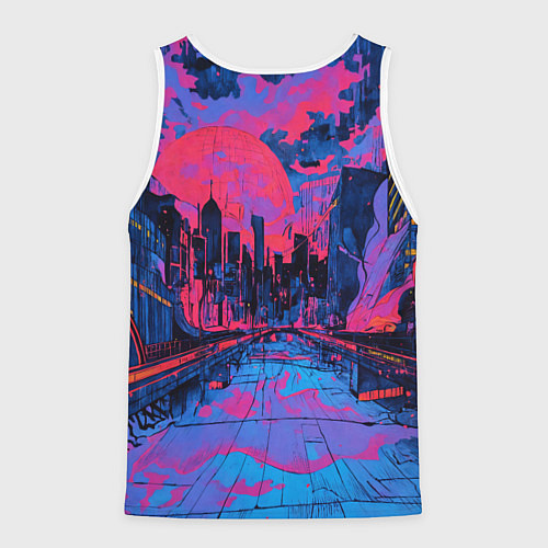 Мужская майка без рукавов Город в психоделических цветах / 3D-Белый – фото 2