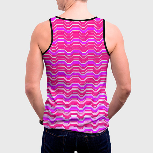 Мужская майка без рукавов Розовые линии и белые полосы / 3D-Черный – фото 4