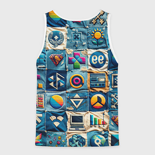 Мужская майка без рукавов Пэчворк деним из девяностых / 3D-Белый – фото 2
