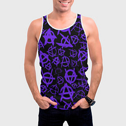 Майка-безрукавка мужская Узор анархия фиолетовый, цвет: 3D-белый — фото 2