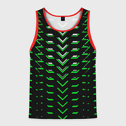 Майка-безрукавка мужская Зелёно-белые полосы на чёрном фоне, цвет: 3D-красный