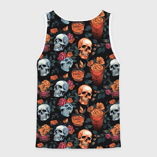 Мужская майка без рукавов Весёлые черепа в кустах / 3D-Белый – фото 2