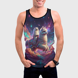 Майка-безрукавка мужская Космос и кот едет верхом на альпаке, цвет: 3D-черный — фото 2