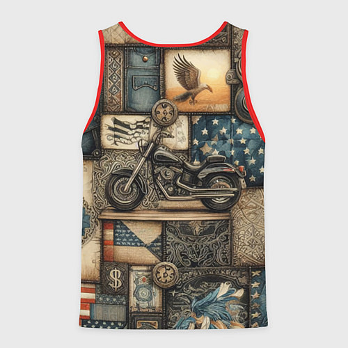 Мужская майка без рукавов Patchwork with a motorcycle - ai art / 3D-Красный – фото 2