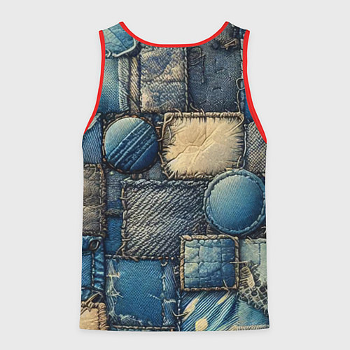 Мужская майка без рукавов Denim patchwork - ai art / 3D-Красный – фото 2