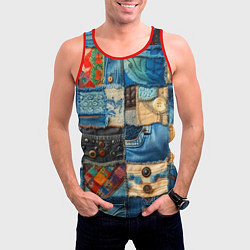 Майка-безрукавка мужская Vanguard denim patchwork - ai art, цвет: 3D-красный — фото 2