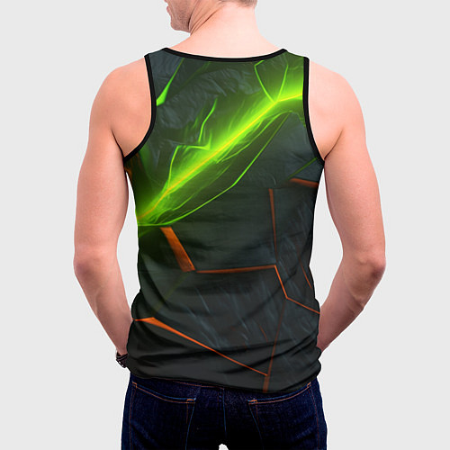 Мужская майка без рукавов Green neon abstract geometry / 3D-Черный – фото 4