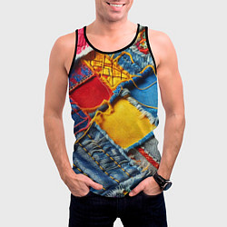 Майка-безрукавка мужская Colorful denim patchwork - ai art, цвет: 3D-черный — фото 2