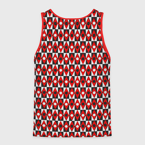 Мужская майка без рукавов Чёрно-белые ромбы и круги на красном фоне / 3D-Красный – фото 2