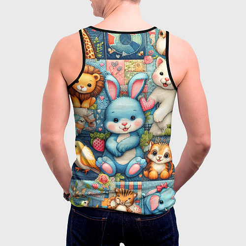 Мужская майка без рукавов Funny hare and his friends - patchwork / 3D-Черный – фото 4