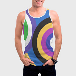 Майка-безрукавка мужская Разноцветные круги, абстракция, цвет: 3D-белый — фото 2