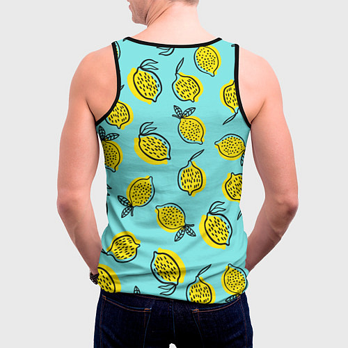 Мужская майка без рукавов Летние лимоны - паттерн / 3D-Черный – фото 4