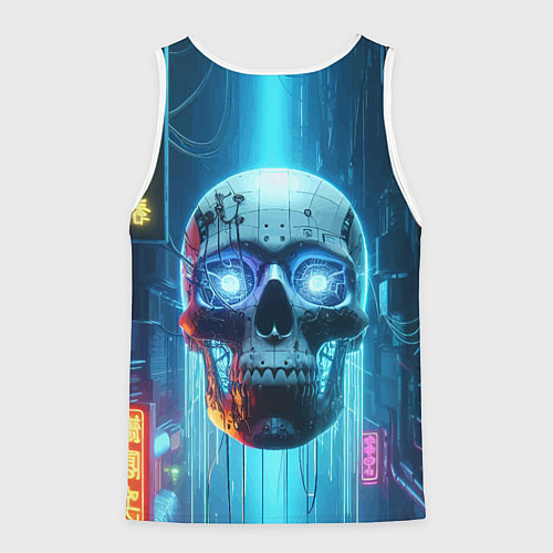 Мужская майка без рукавов Cyber skull - neon glow ai art / 3D-Белый – фото 2