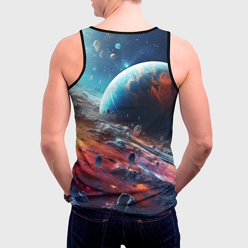 Мужская майка без рукавов Космос фантастическая планета / 3D-Черный – фото 4