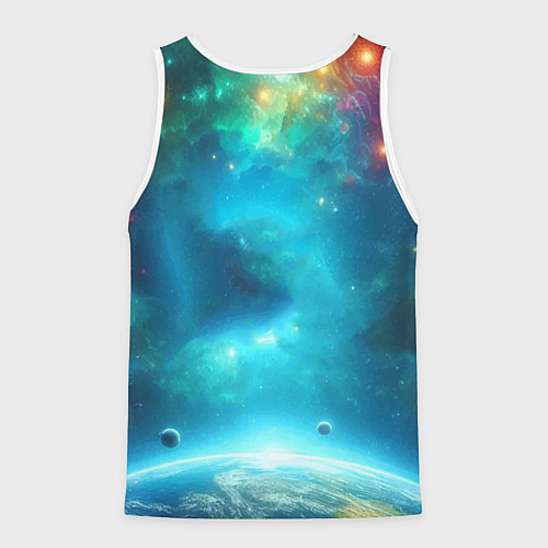 Мужская майка без рукавов Большая белая акула в космическом пространстве / 3D-Белый – фото 2