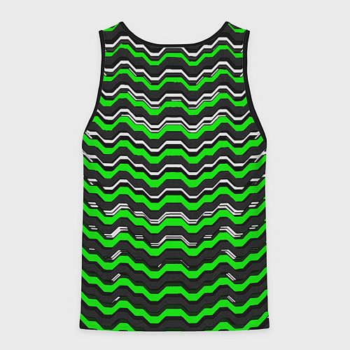 Мужская майка без рукавов Белые и зелёные полосы на чёрном фоне / 3D-Черный – фото 2