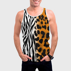 Майка-безрукавка мужская Леопардовые пятна с полосками зебры, цвет: 3D-белый — фото 2