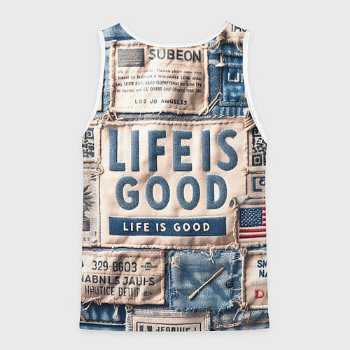 Мужская майка без рукавов Жизнь прекрасна- пэчворк / 3D-Белый – фото 2