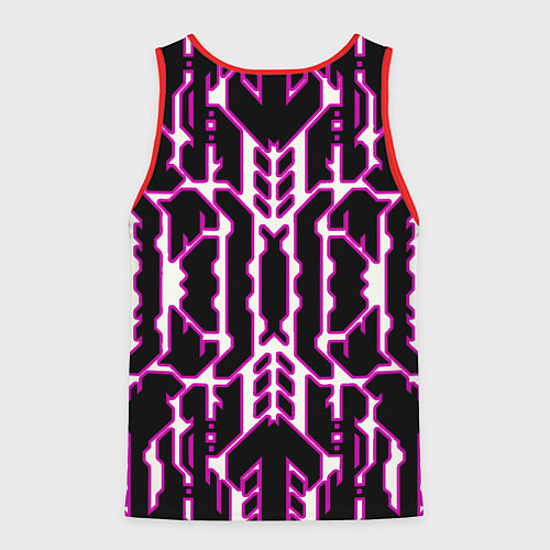 Мужская майка без рукавов Техно белые линии с розовой обводкой на чёрном фон / 3D-Красный – фото 2
