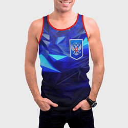 Майка-безрукавка мужская Герб России на синей абстракции, цвет: 3D-красный — фото 2