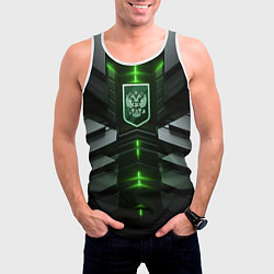 Майка-безрукавка мужская Герб России и яркий зеленый неон, цвет: 3D-белый — фото 2