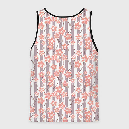 Мужская майка без рукавов Коралловые цветы на полосатом фоне / 3D-Черный – фото 2