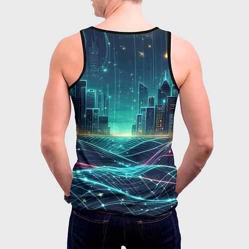 Мужская майка без рукавов Metropolis - vaporwave neon glow / 3D-Черный – фото 4