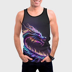 Майка-безрукавка мужская Неоновый сиреневый дракон на черном фоне, цвет: 3D-черный — фото 2