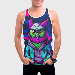 Майка-безрукавка мужская Модная сова сине-фиолетовый фон, цвет: 3D-белый — фото 2
